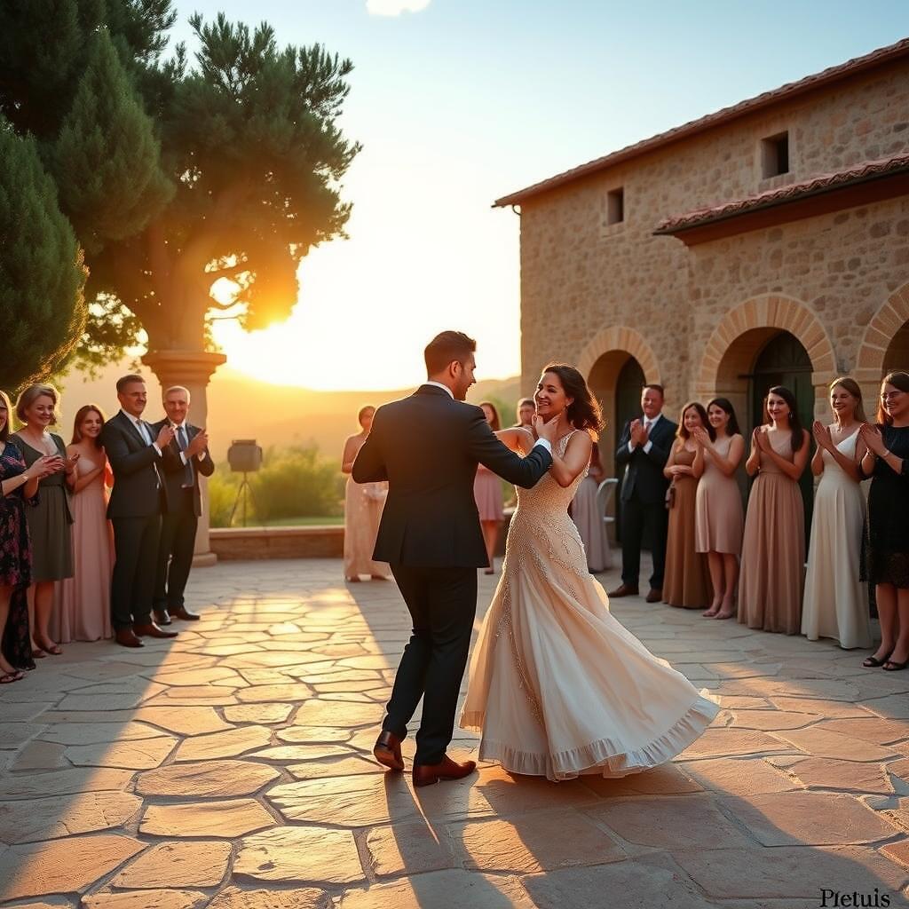 Grupo de flamenco fusión actuando en el cóctel de una boda en jardín mediterráneo