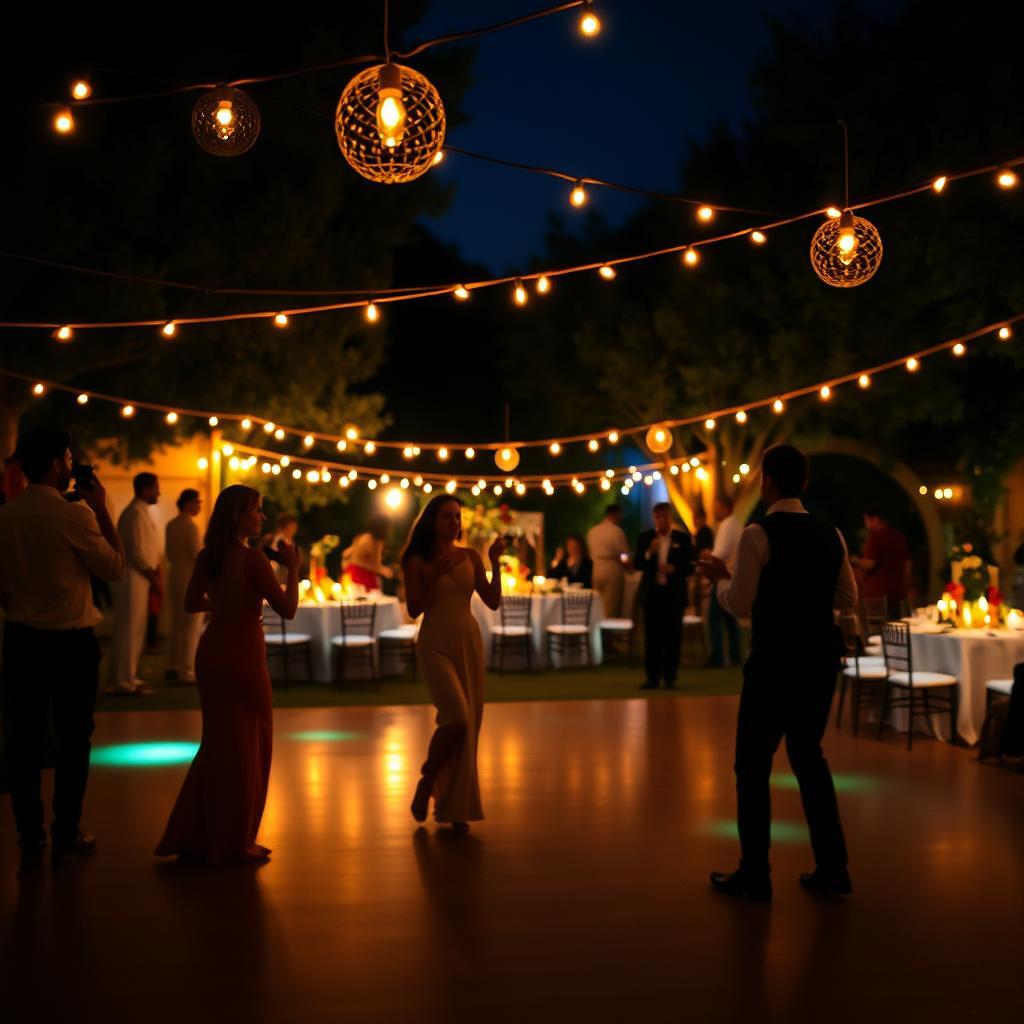 Grupo de música en directo tocando en la fiesta de una boda civil al aire libre