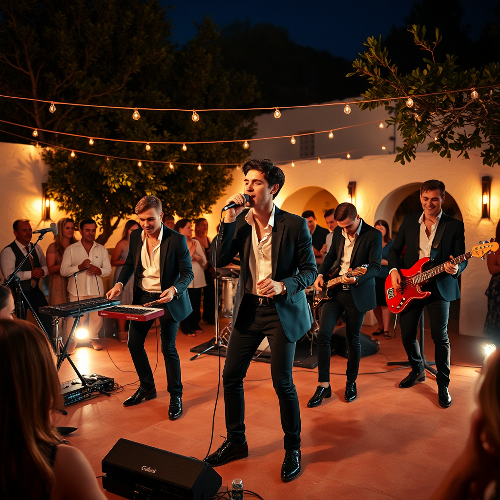 Banda de música en directo tocando en la fiesta de una boda de otoño