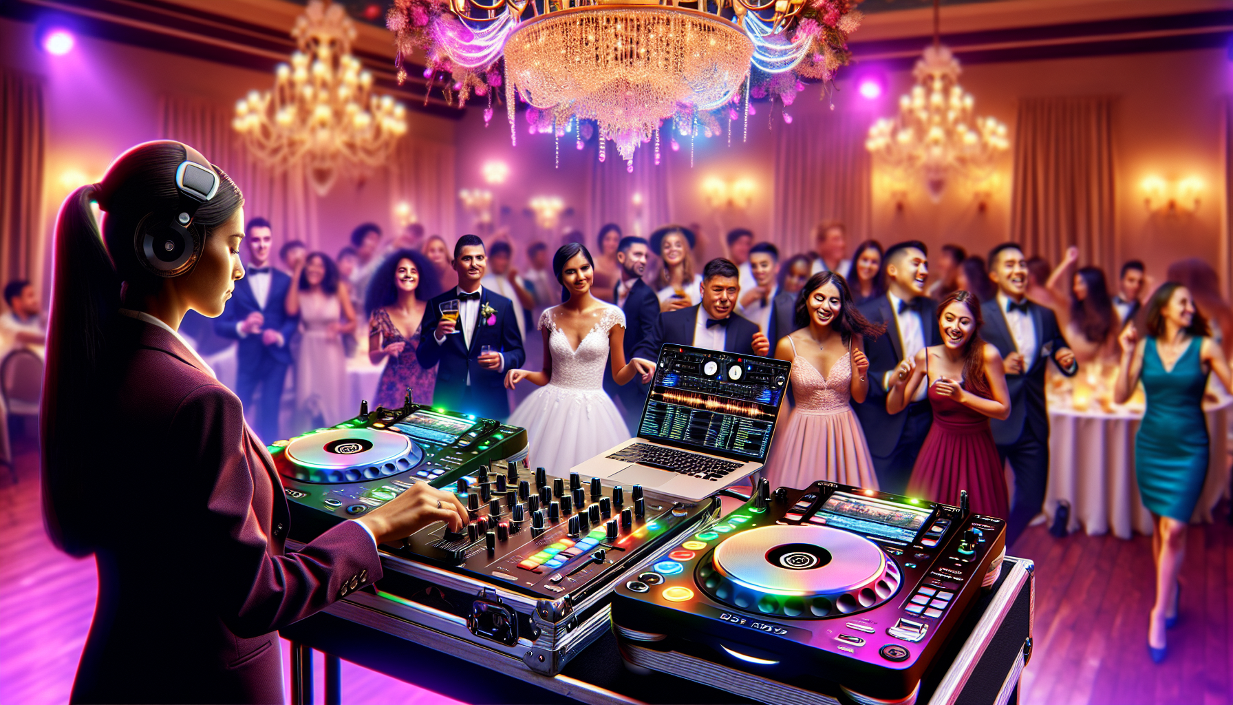 DJ profesional en boda con iluminación LED